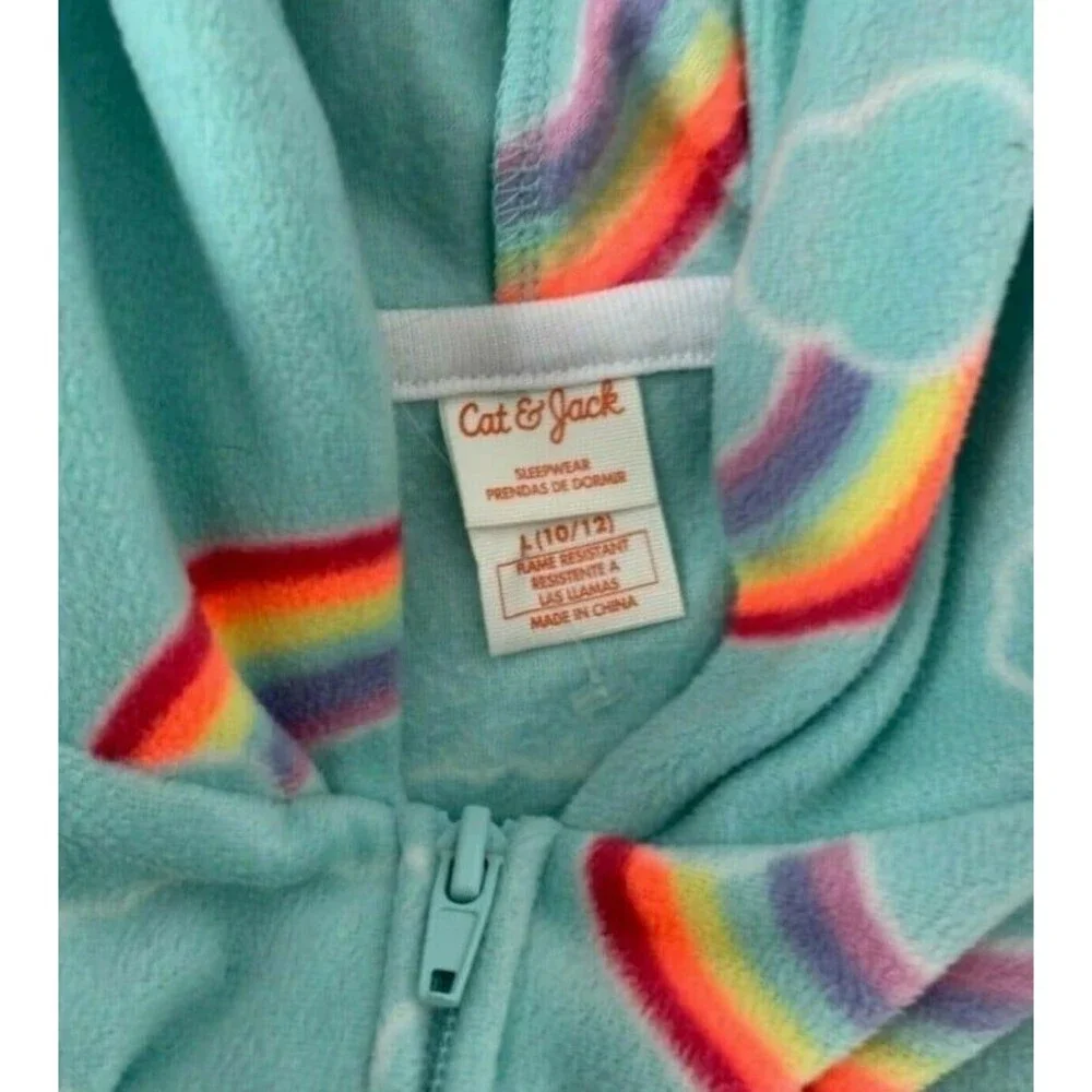 NWT Cat&Jack Rainbow Unicorn Hooded One Piece PJs sz 10/12 Large Youth